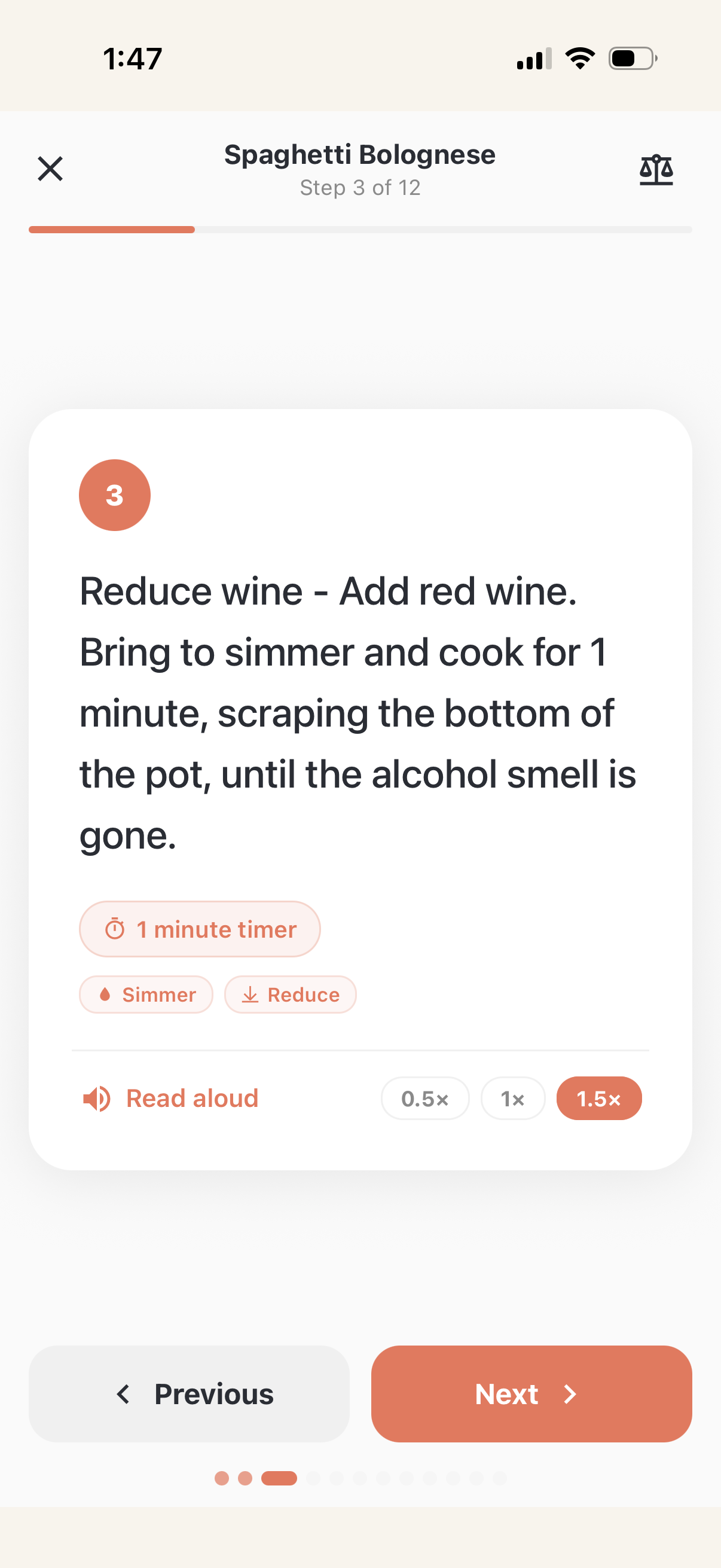 Cooking Mode screen